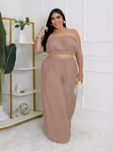 Image of Two Piece Sets for Women Summer Outfits Crop Tops and Wide Leg Pants Sets Sexy Jumpsuits Vacation Outfits with Pockets