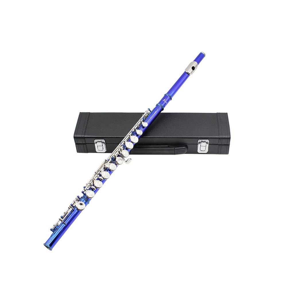 Flauta azul de 16 orificios, tecla C, cuerpo de tubo de cobre blanco, orificio de sonido técnico de dibujo en frío, multicolor opcional, adecuado for principiantes, caja de almacenamiento de cuero y j