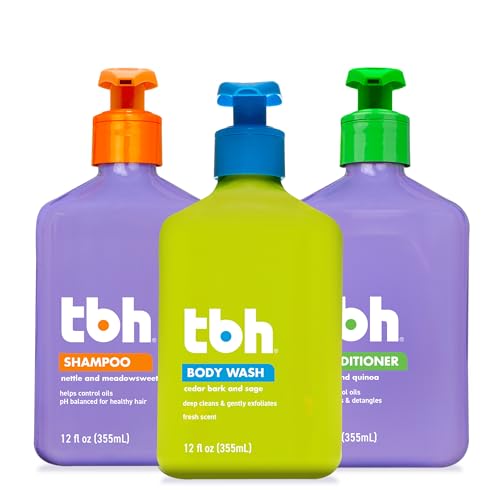 TBH Kids & Teen Hair and Body Care Set – Shampoo, Conditioner & Body Wash with Natural Ingredients – Sulfate & Paraben Free – Gentle for All Hair & Skin Types – 3-Pack, 12 oz Each
