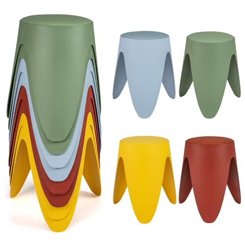 COSTWAY Lot de 8 Tabourets Empilables, Tabourets de Bars Ronds en PP, Siège en Simili Cuir, Poignée Portable, pour École Salon Bureau Salle à Manger,...