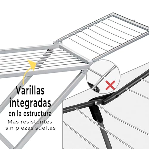 Miniatura 3 de Forentex Tendederos Plegables Con Alas, Hecho De Resina, Superficie De Tendido 20 M, Con Bloqueo De Seguridad, Resistente Al Sol, Incluye 20 Pinzas Gris
