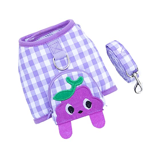 犬 猫 ハーネス リード セット ポーチ付 可愛い 通気性 中小型犬 メッシュ 格子縞 調整可 XL 2点セット