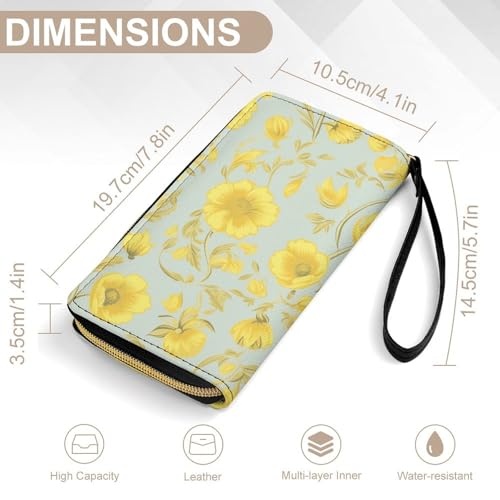 Women Wallets Yellow Flower Leather Wallet for Women Thin Wallet with Zipper Pocket Card Holder2