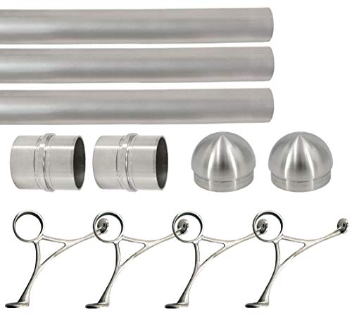 Top Hardware Solid Bar Foot Rail Kit (Extra Long, Custom-Made Item) - Brushed Stainless Steel Tubing (2 In Od, 18 Ft Length) W/Internal Connector - Combination Foot Rail Brackets - Domed End Caps #TOP5