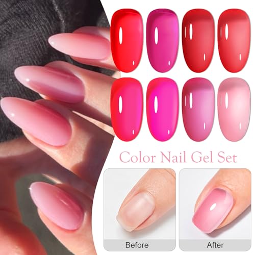 Esmaltes de uñas gel jelly rojo y rosa 8 unidades miniatura 6
