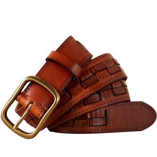 ZNEL Men's Woven Leather Belt - Handmade Vintage Style Top-Grain