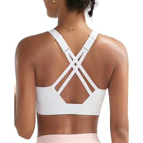 RUNNING GIRL Sports Bras for Women High Support,High Impact Adjustable Strappy Back White Sports Bra with Molded Cup Running Workout Bra with Sewn in