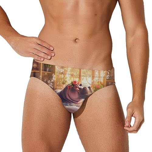 Bathroom Hippo Toilet Mens Swim Briefs Quick Dry Swim Trunk Bikini Underwear Swimsuit