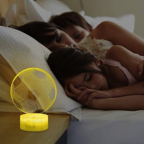 Kids Night Light Football 3D Illusion Lamp with Remote Control 16 Colors Desk Table Light Soccer Birthday Xmas Valentine's Day Gift for Sport Fans Boys Girls(Cracked Base)