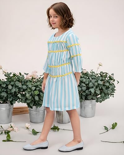 Image of Toonyport Girls Full Sleeve Knee Length Fashionable Dress (Blue)