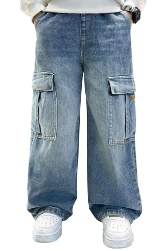 BINPAW Boys Straight Leg Casual Cargo Jeans for Kids 5-15 Years
