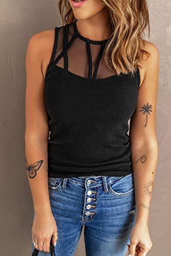 Débardeur sexy en maille transparente et col rond noir S