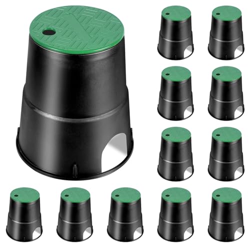 LYASIL 12 Set Durable PP Valve Boxes Anti Slip 6 in Circular Sprinkler Valve Box Round Irrigation Valve Box for Garden Yard Outdoor Lawn Grassland Ground Farm Water Meter Box (Valve Boxes 12 Pack)