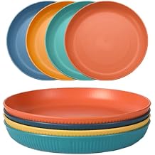 Dinner Plates Set of 4, 8 Inch Plastic Plates Reusable, Wheat Straw Plates, Dishwasher & Microwave Safe, Lightweight Salad Plates for Camping/Kitchen