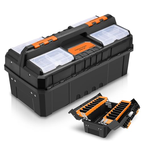 Auto Dynasty Foldable 2-layer Tool Box w/Non-Slip Handle Storage, Orange