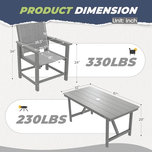 Image of Amopatio 5 Piece HDPE Patio Dining Set for 4 | Weather Resistant; With Umbrella Hole