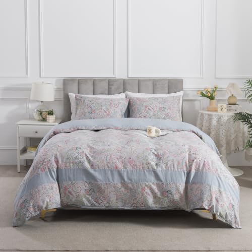 HoneiLife Paisley Comforter Cover 3-Piece - California King Duvet Cover, Cotton Bedlinen Sets 104"x98", Cottage Comforter Cover Set for King Bed