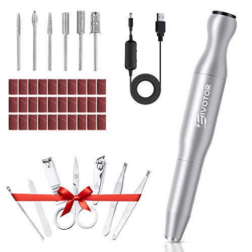 Lima de Uñas Eléctrica, EIVOTOR Herramienta de Pulido de Manicura Eléctrica Profesional Portátil, 6 Brocas y 6 Ruedas de Nailon Adecuados para Moldear, Alisar y Pulir, Bajo Nivel de Ruido