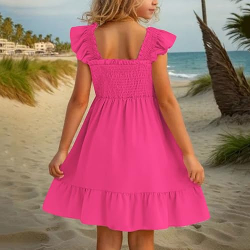 Little Girls Summer Smocked Dresses Cute Teen Ruffle Sleeveless Holiday Sundress 3-14 Years4