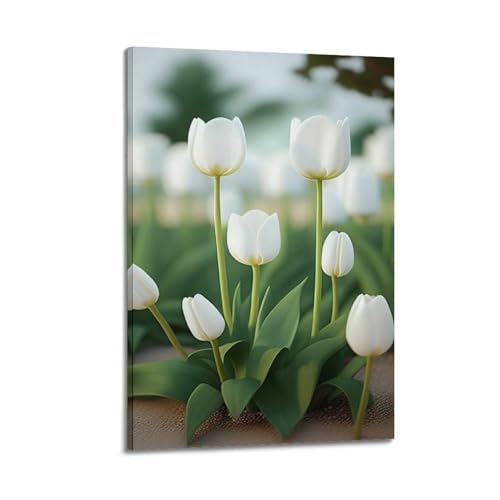 Décoration murale moderne tulipes blanches ZHOUKEG, toile de qualité supérieure
