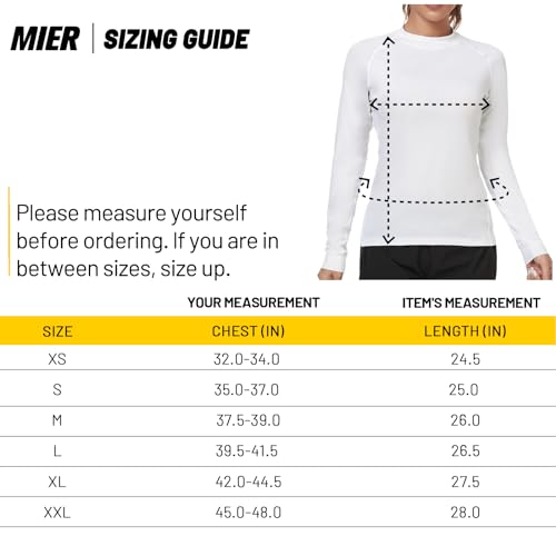 MIER Camiseta feminina de manga comprida gola rolê com camada de base leve de compressão térmica par