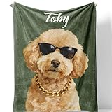 Custom Pet Portrait Blanket Personalized Fleece Throw Blankets with Dog Cat Watercolor Photo & Name Cute Cozy Soft Warm Unique Gift Ideas for Pets Lover Dog's Dad Mom