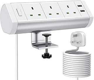Desk Power Socket with USB, Haylink Desk Power with 3M Extension Lead, Aluminium Alloy Desk Power Strip with Switch, Desktop Mounted Power Socket Extension for Home Office Standing Desk