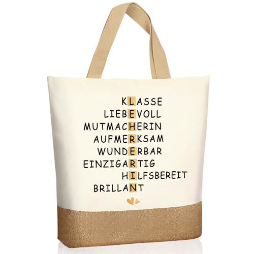 Beste Lehrerin Geschenk Jutebeutel Dankeschön Geschenke & Abschiedsgeschenk Lehrerin Baumwolltasche Geschenk für Lehrerin Lehrer Geschenke zum Abschied Weihnachten