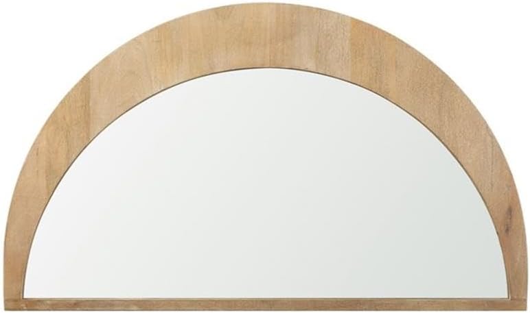 Pemberly Row Arched Mango Wood Wall Mirror, Light Brown Finish, 36x1x21.3 Inches, Modern Contemporary Style, Vertical or Horizontal Hanging, Pre-Assembled Home Decor Mirror