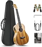 Caramel 30 inch CB103 Zebra wood High Gloss Baritone LCD color display Electric Ukulele Professional Ukelele Kit Beginner Travel Guitar Starter Pack Bundle, Padded Gig Bag, Strap and Wall mount Set