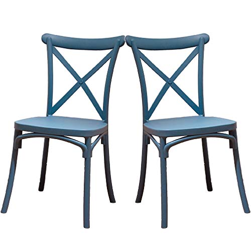 2 cadeiras crossback cor azul, cadeiras de sala de jantar ou cozinha, inclui 2 cadeiras, elegantes para cozinha ou sala de jantar, empilháveis e muito resistentes