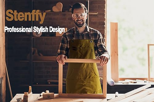 Stenffy Handmade Work Aprons Cotton Canvas Aprons,Multiple Pockets, Adjustable Cross Back Weight Apron,Bbq, Cooking, Cafe And Workshop Apron, Chef Aprons For Men Women Sizes M To Xxl(Khaki) #TOP5