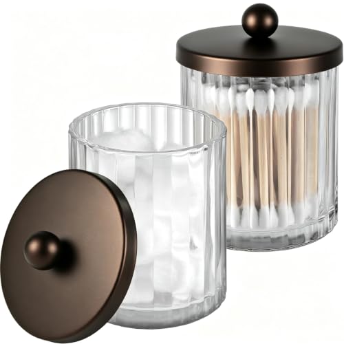 Amolliar Apothecary Jars, Clear Glass Bathroom Qtip Holder(Bronze 2 Pack)