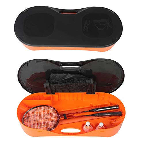 Livebest Portable Badminton Net Set Storage Box Base with 2 Battledores 2 Shuttlecocks Large 10x5 Feet Net for Ball Games Outdoor Team Sports (Orange)