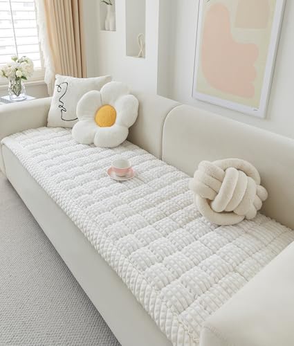 AEEISHOMEREFORM Couch Cover for Dogs Washable, Fuzzy Pet Cover for Sofa, Covers for 3 Cushion Couch Pet Friendly, Non Slip Dog Bed Mat Blanket (White, 27.6x70.9 inch)