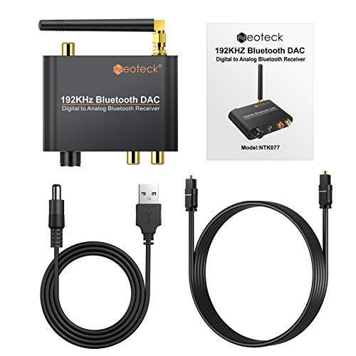 Neoteck DAC Convertitore 192Khz con Ricevitore Bluetooth 5.0 Controllo Volume - Digitale SPDIF Coaxial Toslink ad Analogico Stereo L/R RCA 3.5mm Jack Audio con USB Cavo Ottico per PS3 DVD PS4 Sky