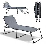 hausratplus Dreibeinliege XXL Sonnenliege Soft Touch 3D MESH AIR gepolstert | extra große Abmessungen + 130 kg Tragkraft | 4-Fach verstellbares Kopfteil | zusammenklappbar dunkelgrau/anthrazit