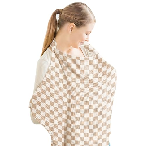Image of Konssy Muslin Nursing Cover Up for Breastfeeding with Rigid Hoop | 100% Cotton Nursing Apron, Lightweight & Breathable, Carseat Canopy, Breast Feeding Covers for Women