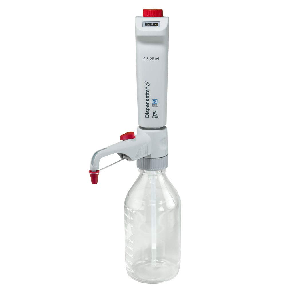 BRANDTECH SCIENTIFIC 4600351 Dispensette S Digital Bottletop Dispenser with Recirculation Valve, 2.5 mL-25 mL Capacity