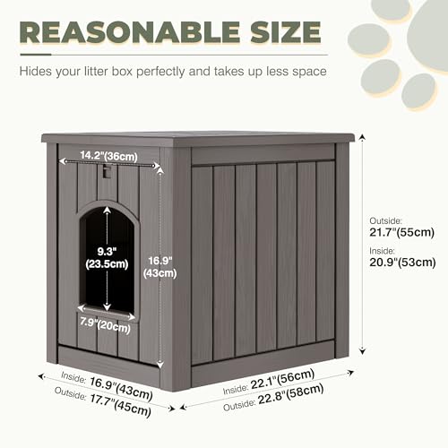 GULAIMOAO Cat Litter Box Enclosure, Enclosed Cat Litter Box Raised Floor, Openable Front Door Outdoor Cat House Weatherproof, Easy to Clean, Grey by GULAIMOAO - Image 4