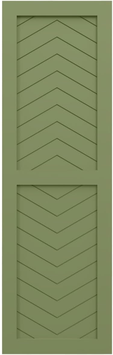 15"W x 29"H True Fit PVC Two Panel Chevron Modern Style Fixed Mount Shutters, Moss Green (Per Pair - Hardware Not Included)