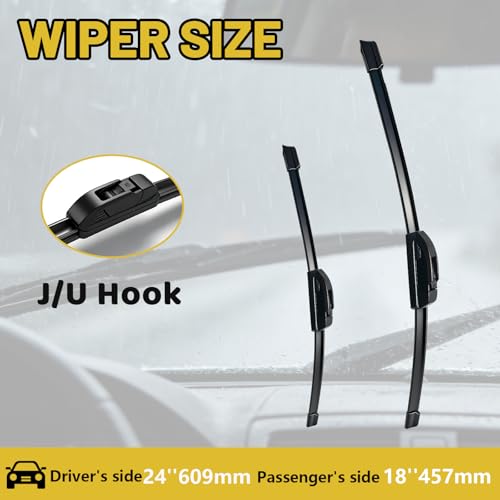 24" + 18" Windshield Wiper Blades (Set of 2), OEM Quality All-Season windshield wipers, Fits Chevrolet Equinox2018-2024 & Nissan Frontier 2005-2025, U/J Hook — view 2