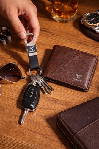 Image of Heavy Duty Metal Carabiner Keychain with Leather Strap for Men & Women | Premium Belt Clip Key Holder | Secure Spring Lock Key Ring for Car, Bike & Office Keys