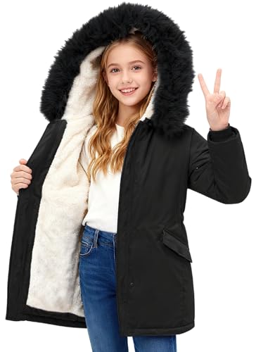 Lovekider Girls Winter Coat Size 7 8 Black Snow Warm Hooded Jacket for Day School and Outdoor Play