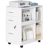 Hzuaneri Rollcontainer 40 x 60 x 70cm 3 Schubladen Zeitschriftenablage Weiß