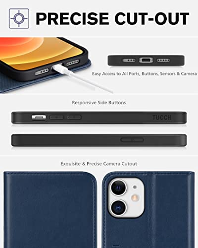 Tucch Case For Iphone 12 Pro/Iphone 12 5G, Pu Leather Folio Case Wallet With [Kickstand] [Card Slot] Cover [Protective Tpu Interior Case] Compatible With Iphone 12 /Iphone 12 Pro 6.1-Inch, Dark Blue #TOP7