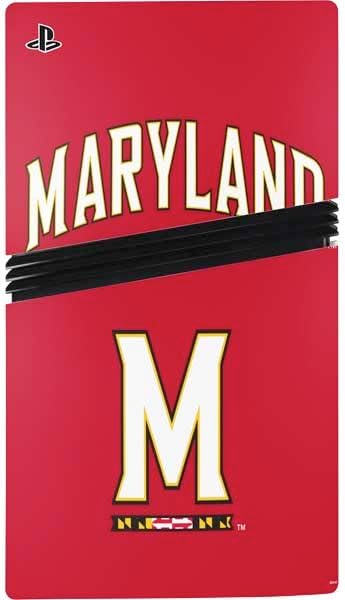 Skinit Decal Gaming Skin Compatible with PS5 Pro Console - Officially Licensed University of Maryland Collegiate Text Red Design