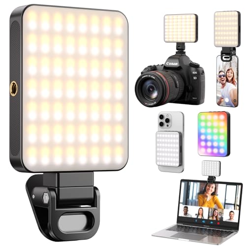 OUSFOT Lumiere Telephone Selfie 128LED 3000-6500K, Lampe Selfie Mode RGB 8 Couleurs avec Luminosité Réglable, Lampe Photo avec Clip Rechargeable par USB, pour Téléphone, Caméra, Ordinateur