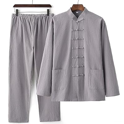 YSVQHHDV Men's Meditation Outfit Spring Autumn Comfortable Breathable Cotton Linen Prayer Clothing ﻿Christmas Halloween Birthday Gift ﻿ ﻿(Gray,4X-Large)