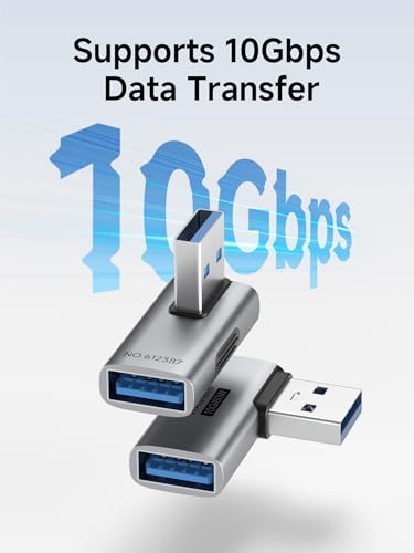 Image of Hagibis USB 3.2 Adapter 2 Pack, 90 Degree Right and Left Angle USB A Male to Female Connector OTG Adapter Cable Extender for Laptops Charger PC Car Mouse Keyboard (Vertical Back)